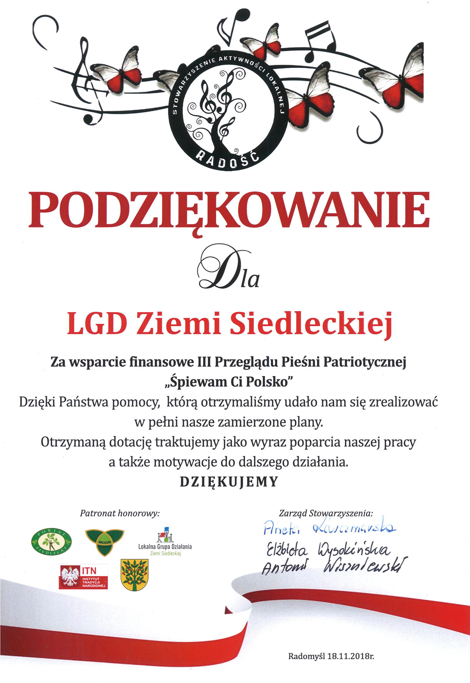 Podziękowan Radomyśl 2018