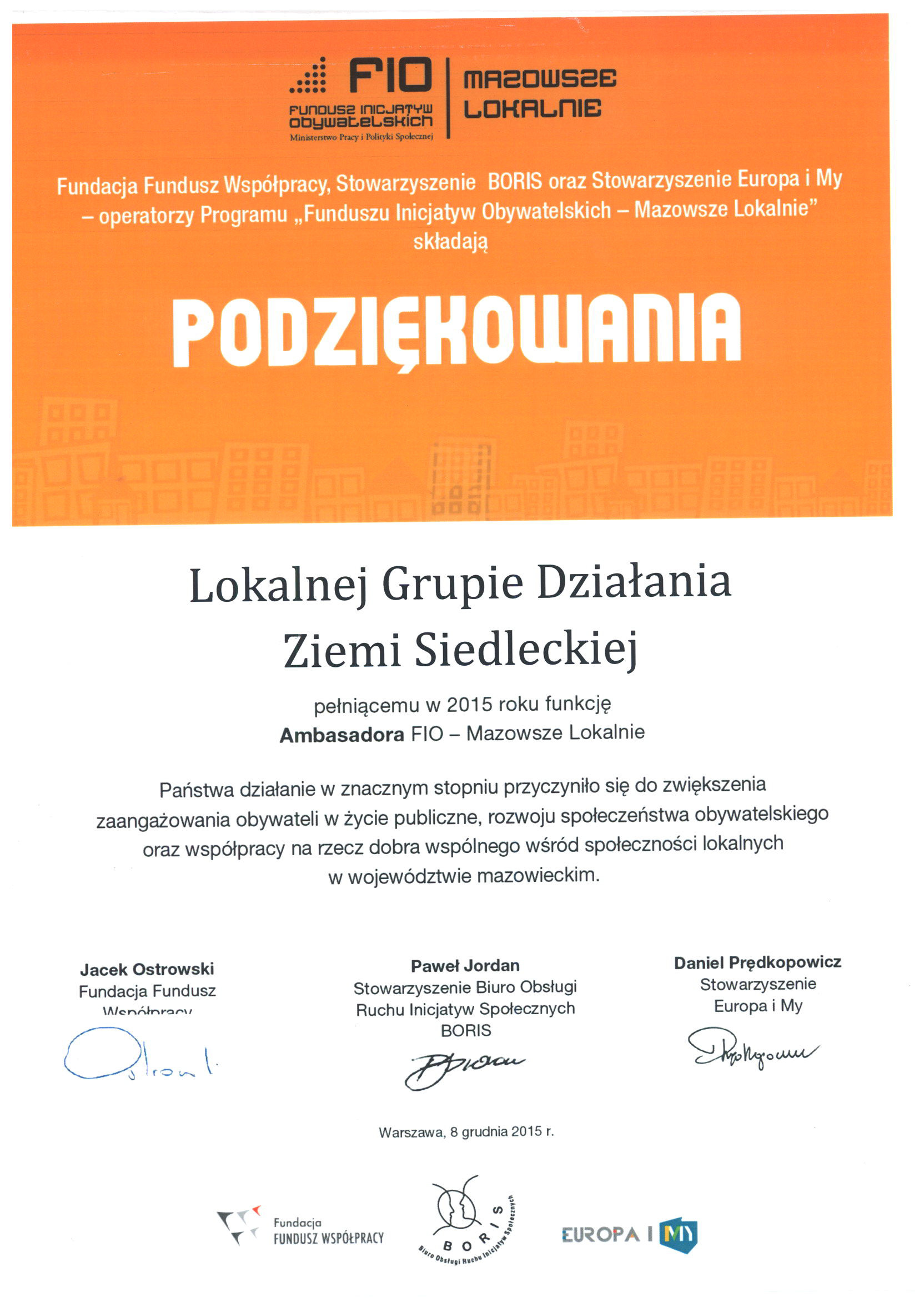 Podziękowanie FIO 2015