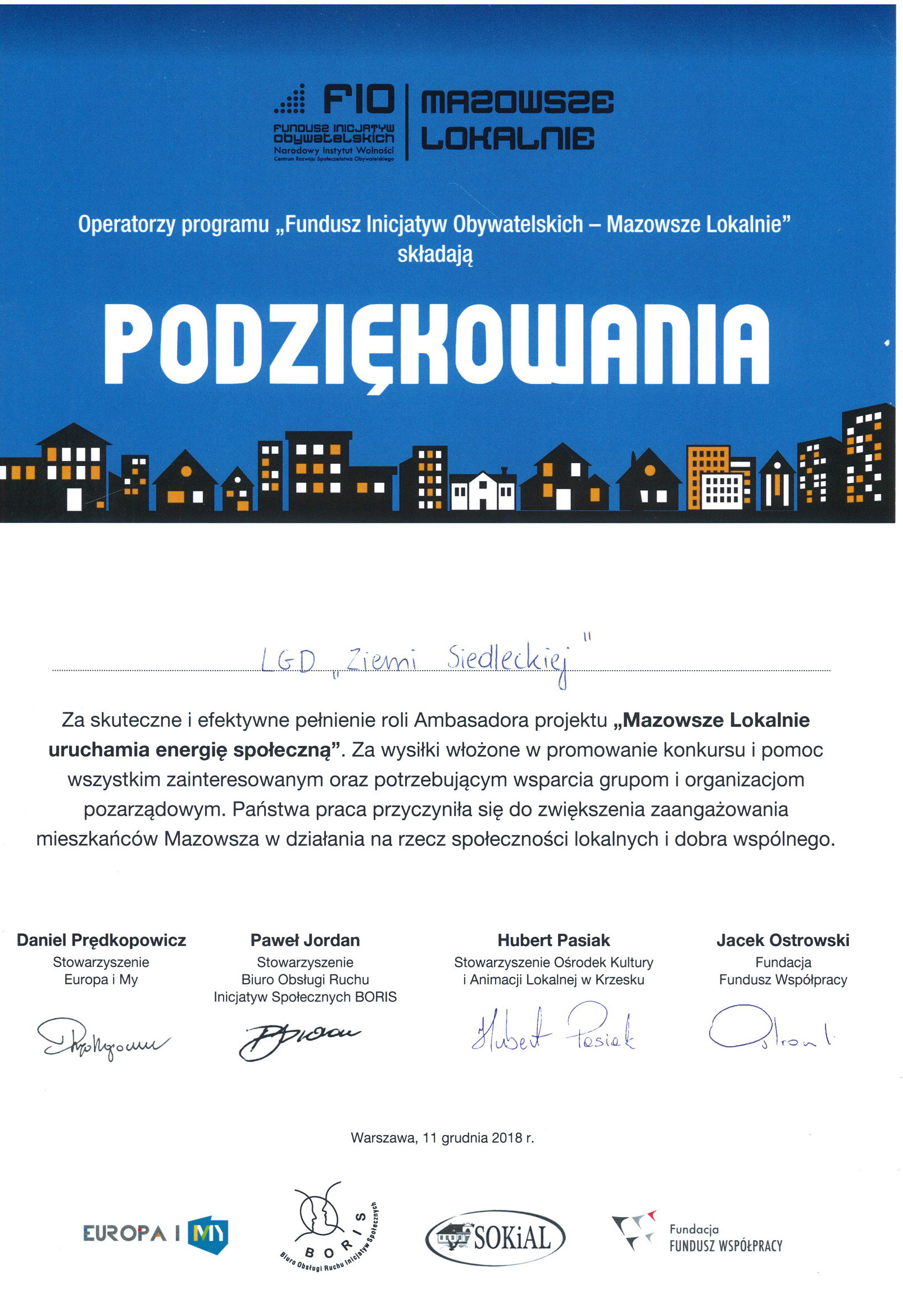 Podziękowanie FIO 2018